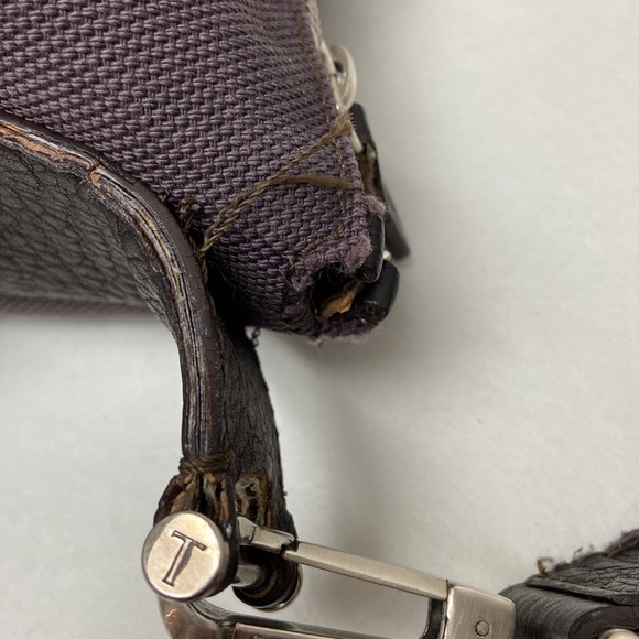 Tod’s leather and fabric purse bag - pockets and chrome hardware “T” - Picture 4 of 13